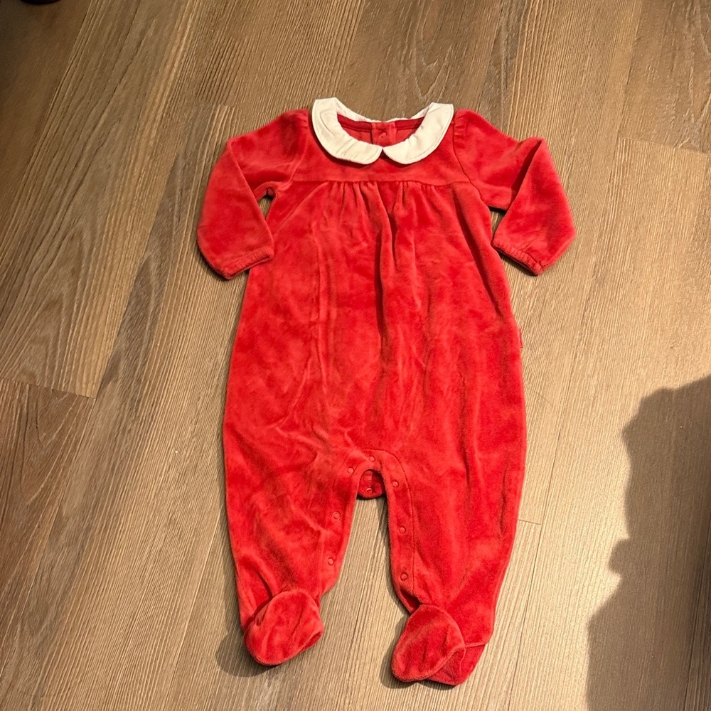 FREE WITH PURCHASE -Baby Gap velour red coverall with white peter pan collars 6m